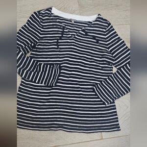 Talbots Navy/White Striped Ladies Sweater Long Sleeve Large Cotton